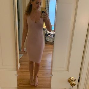 LIGHT PINK BODYCON PENCIL DRESS V NECK MIDI